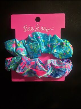 NEW. Lilly Pulitzer hair ties scrunchies set of 2 elastic satin sateen bands